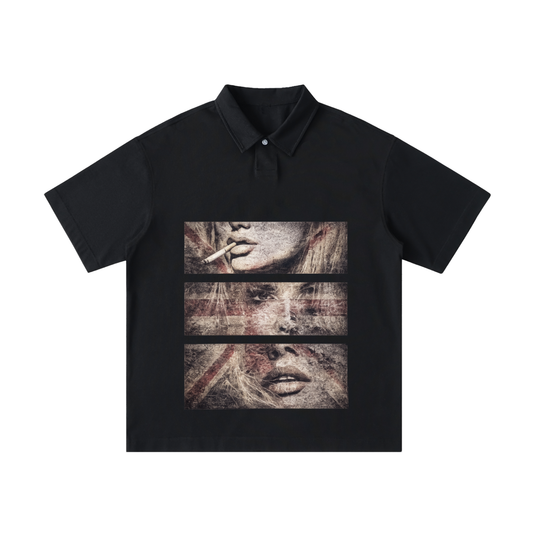 Loose Cotton Short-Sleeve Polo Shirt